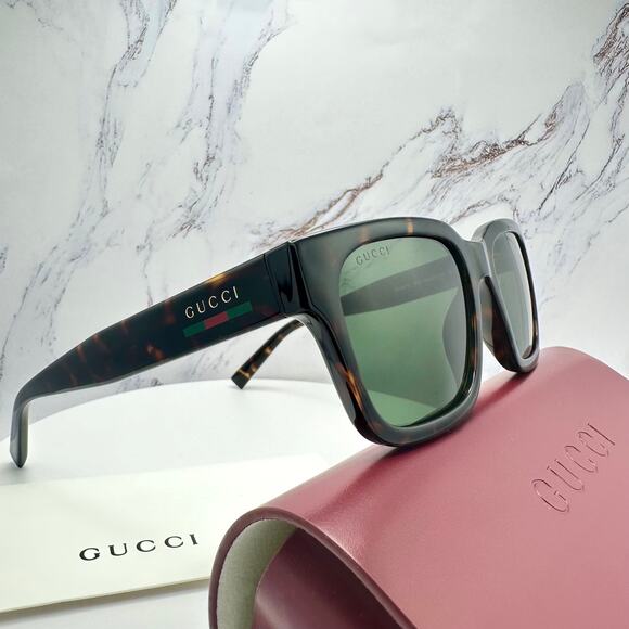 New GUCCI Sunglasses Brown Gold Red Green Web 55-20-145 mm Mens Square Gucci
